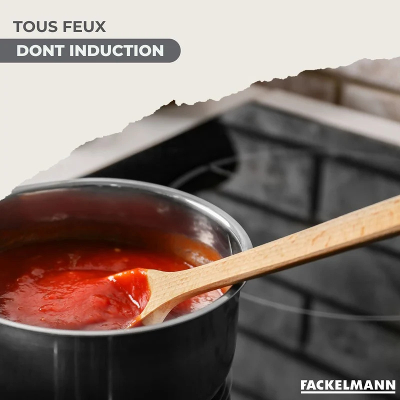 Batterie de cuisine avec 3 casseroles 12/16/20 cm et 3 faitouts 16/20/24 cm avec 6 ustensiles de cuisine sans PFAS Fackelmann Généva Brillant Oxford
