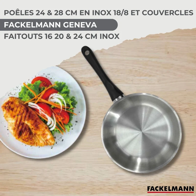 Batterie de cuisine 2 poêles 24/28 cm et couvercles, 3 faitouts 16/20/24 cm et 6 ustensiles Fackelmann Geneva