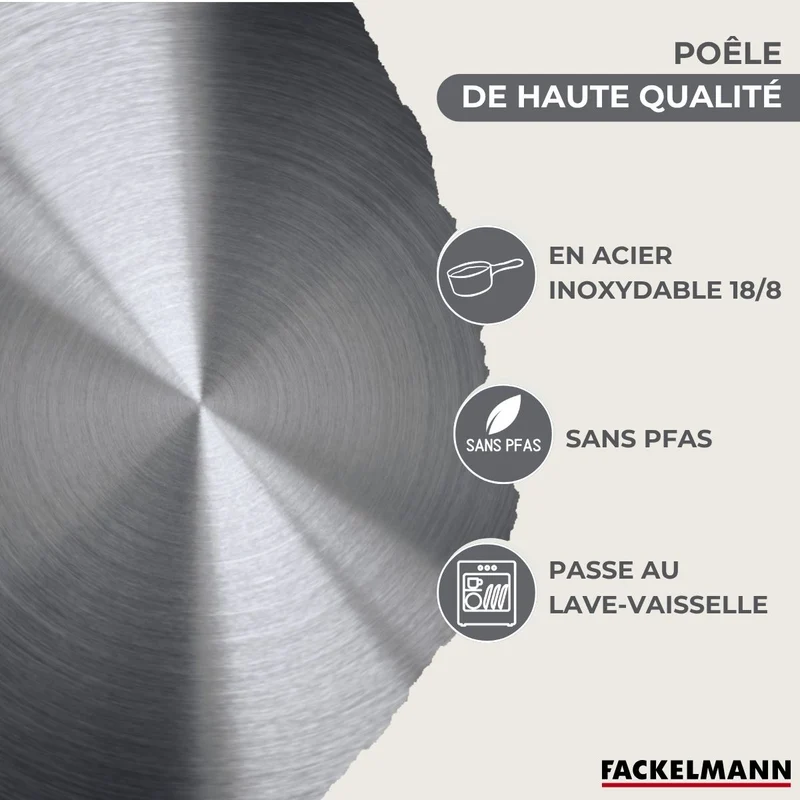 Batterie de cuisine avec 1 poêle 28 cm et 3 faitouts 16/20/24 cm et 7 ustensiles de cuisine Fackelmann Généva Brillant Oxford avec couvercles