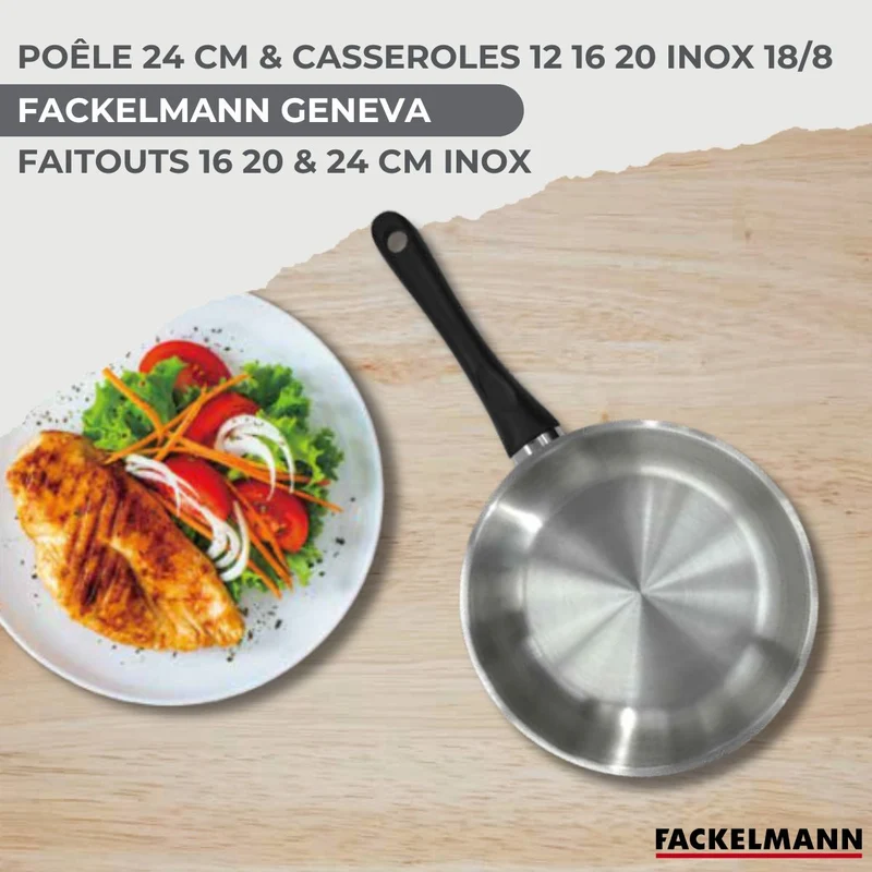 Batterie de cuisine 1 poêle 24 cm, 3 casseroles 12/16/20 cm, 3 faitouts 16/20/24 cm, 6 ustensiles Fackelmann Geneva