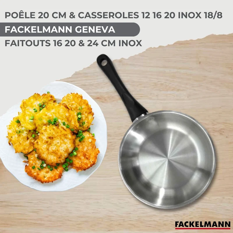 Batterie de cuisine 1 poêle 20 cm, 3 casseroles 12/16/20 cm, 3 faitouts 16/20/24 cm, 6 ustensiles Fackelmann Geneva