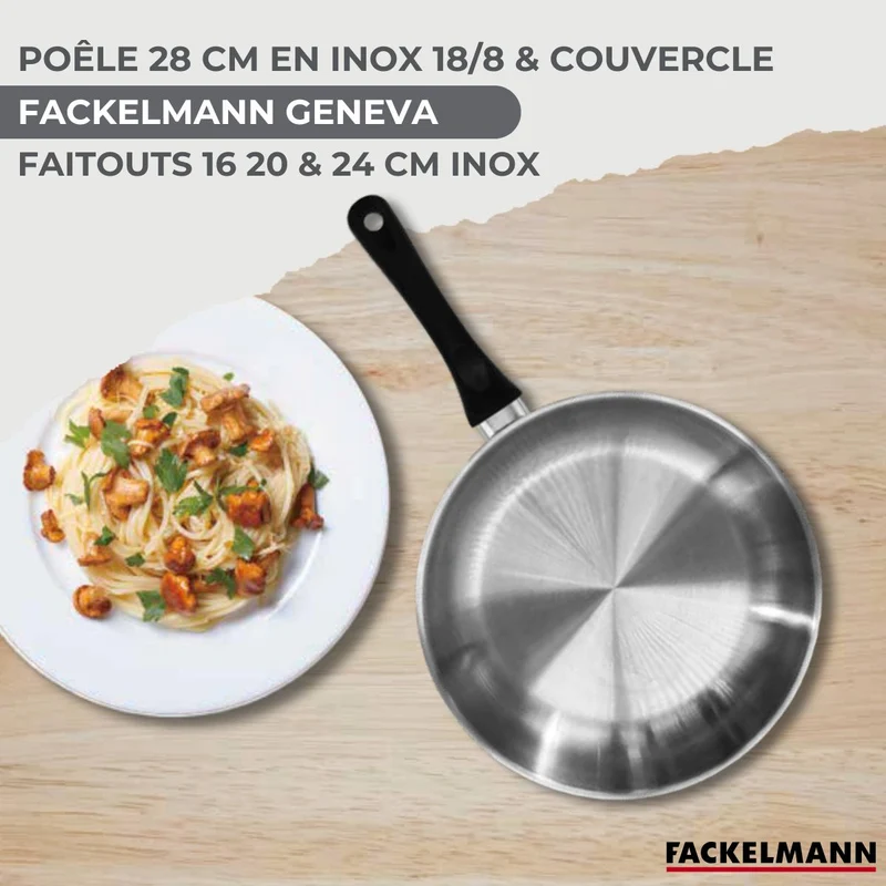 Batterie de cuisine 1 poêle 28 cm et couvercle, 3 faitouts 16/20/24 cm et 6 ustensiles de cuisine Fackelmann Geneva