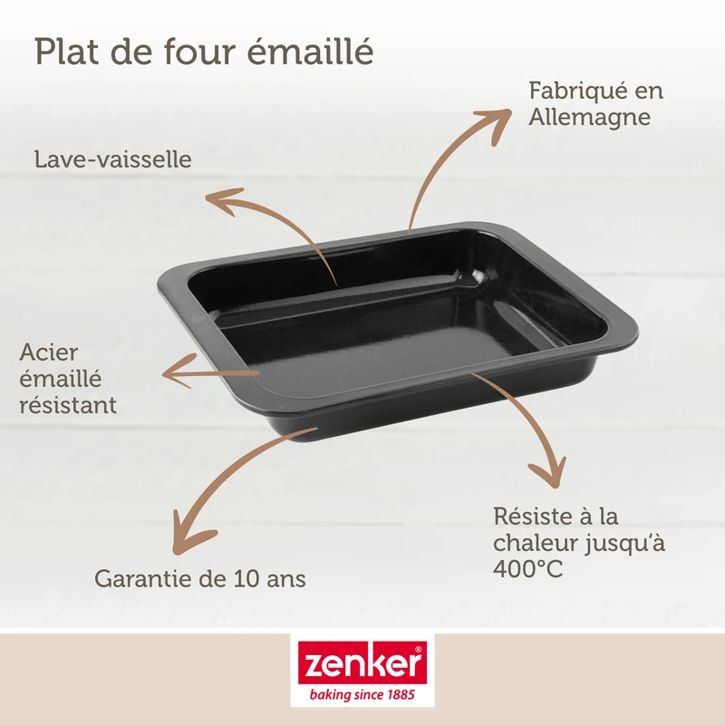 Lot de 2 plats four 33/33 cm en acier émaillé avec 2 ustensiles Zenker Special cooking
