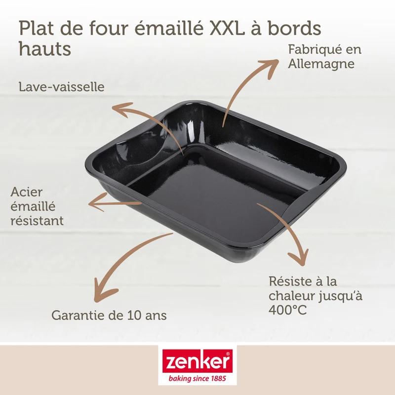 Lot de 2 plats four 40/34/8 cm en acier émaillé avec 2 ustensiles Zenker Special cooking