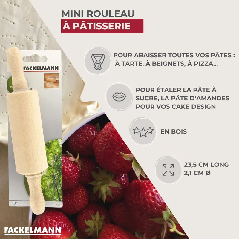 Ensemble de 2 Petits rouleaux à pâtisserie en bois 23,5 cm Fackelmann Wood Edition
