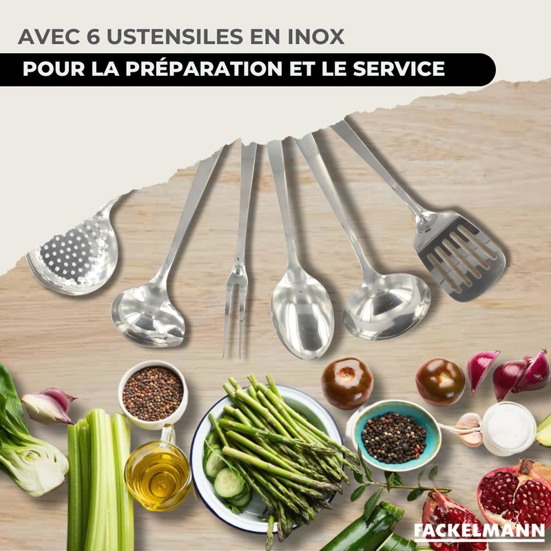 Set 2 poêles 24 et 28 cm, 3 casseroles en inox et 6 ustensiles inox Fackelmann Geneva