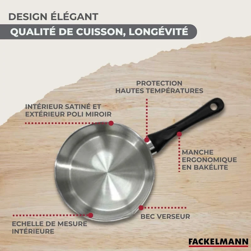 Set 3 casseroles 12 16 et 20 cm en inox et 6 ustensiles inox Fackelmann Geneva