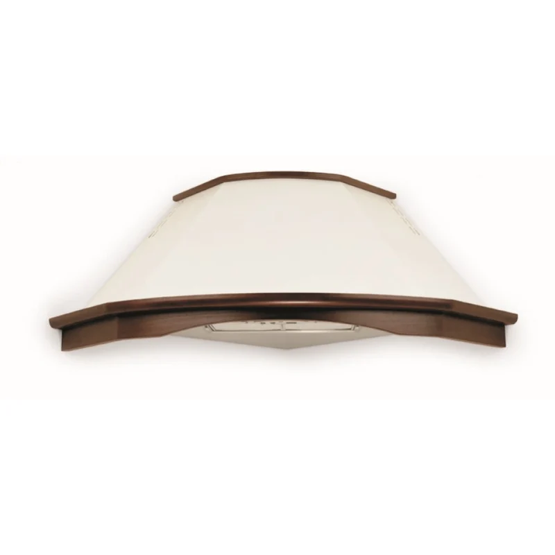 Hotte de cuisine d'angle rustique blanche BELLA avec cadre en bois couleur tabac 105 cm
