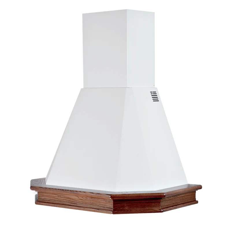 Hotte aspirante RUSTICA 5 LATI en inox blanc et structure en bois couleur tabac 90 cm