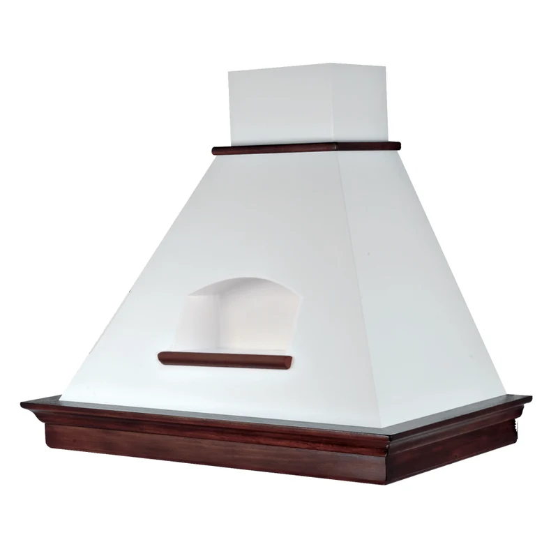 Hotte avec niche MARY, inox blanc, structure bois tabac, 90 cm