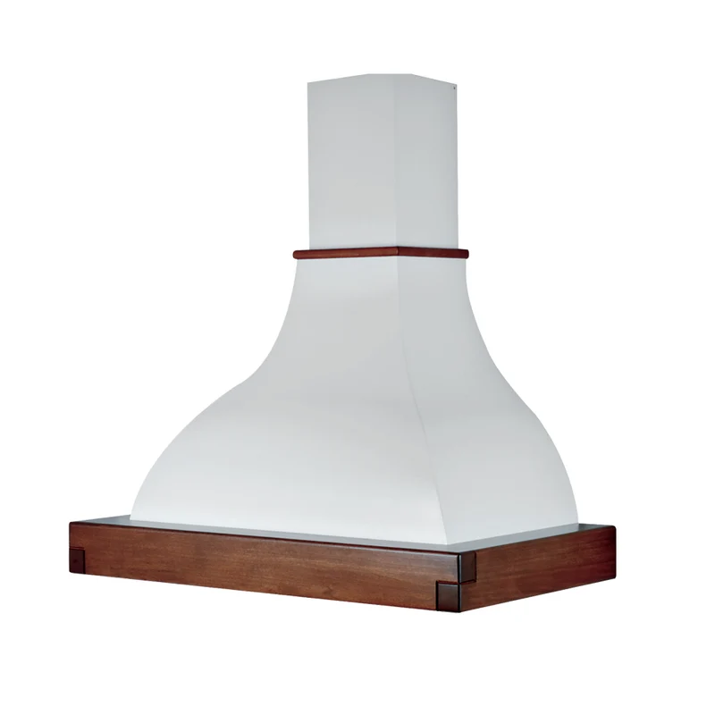 Hotte LALLA en inox blanc avec structure en bois de tabac 90 cm