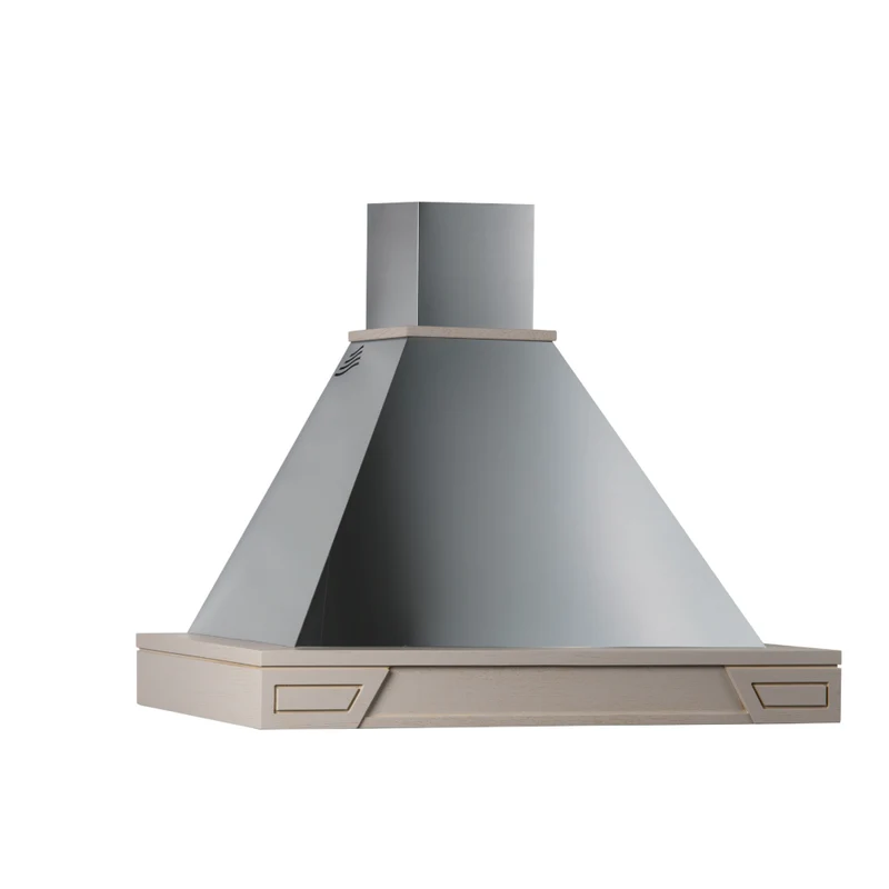 Hotte aspirante GINEVRA en inox argenté, structure en bois gris tourterelle 120 cm