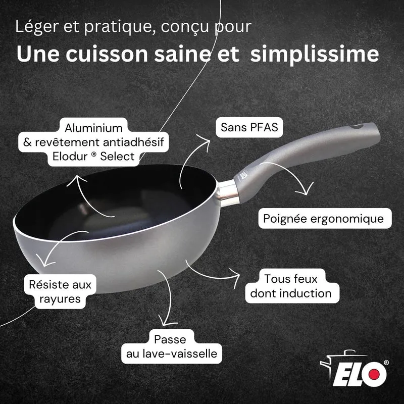 Wok 20 cm antiadhésif sans PFAS Elo Ducato