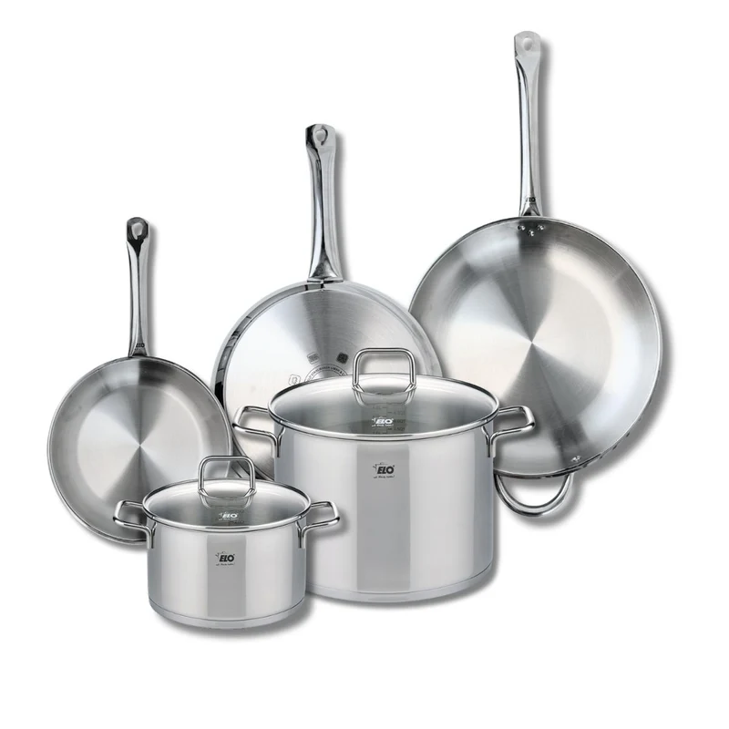 Ensemble de 3 Poêles de cuisson 24, 28 et 32 cm et 2 faitouts 20 et 26 cm Elo Profi Citrin