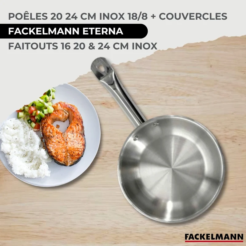 Batterie de cuisine 2 poêles 20/24 cm et couvercles, 3 faitouts 16/20/24 cm et 6 ustensiles Fackelmann Eterna