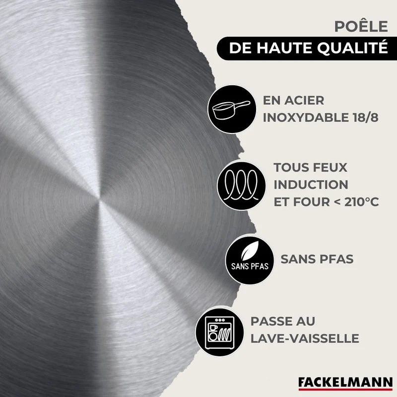 Set 2 poêles 20 24 cm en inox, 3 faitouts inox 16, 20 et 24 cm Fackelmann Eterna