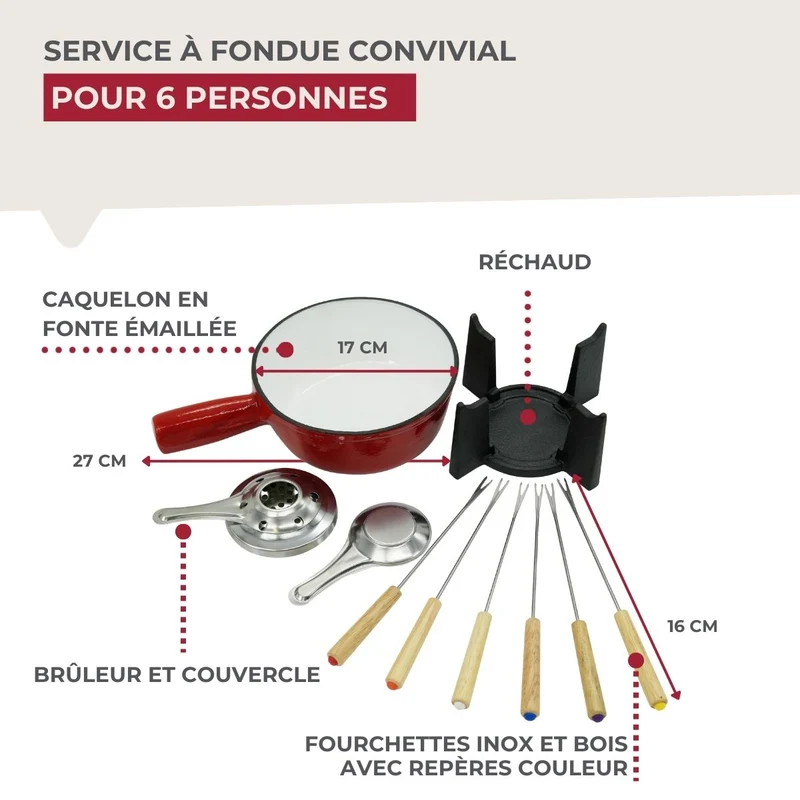 Set à fondue au fromage 2 personnes fonte émaillée Fackelmann
