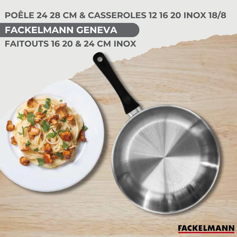 Batterie de 2 poêles 24/28 cm, 3 casseroles 12/16/20 cm, 3 faitouts 16/20/24 cm, 6 ustensiles Fackelmann Geneva