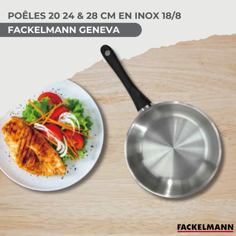 Set 3 poêles 20 24 et 28 cm et 3 casseroles 12 16 et 20 cm en inox Fackelmann Geneva