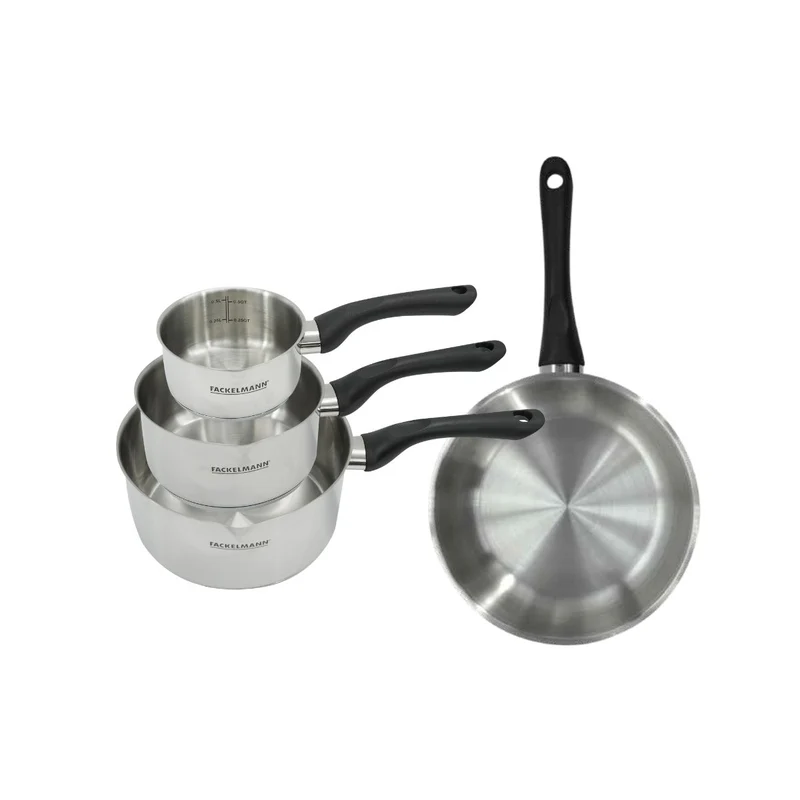 Set poêle 24 cm et 3 casseroles 12 16 et 20 cm en inox Fackelmann Geneva