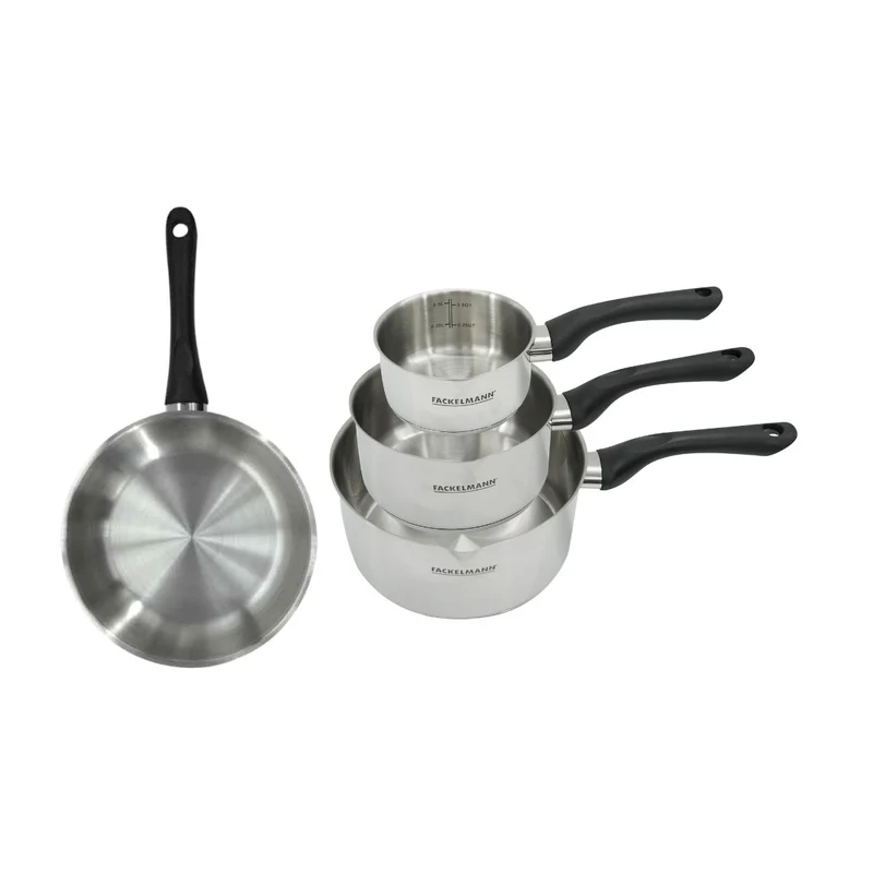 Set poêle 20 cm et 3 casseroles 12 16 et 20 cm en inox Fackelmann Geneva