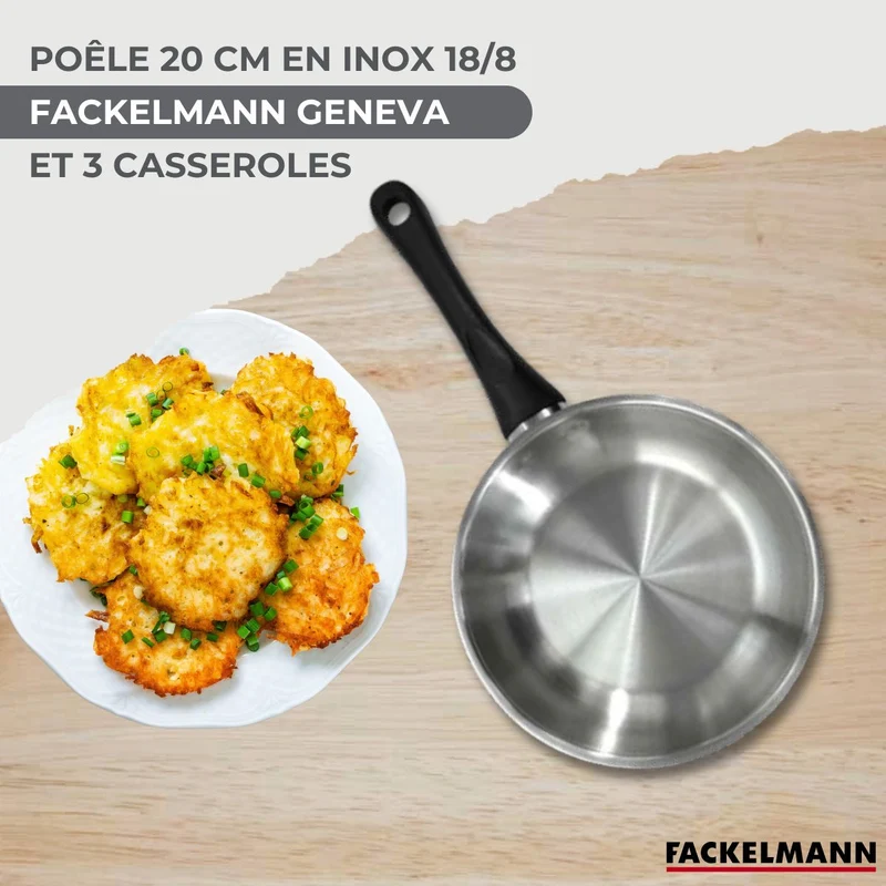 Set poêle 20 cm et 3 casseroles 12 16 et 20 cm en inox Fackelmann Geneva