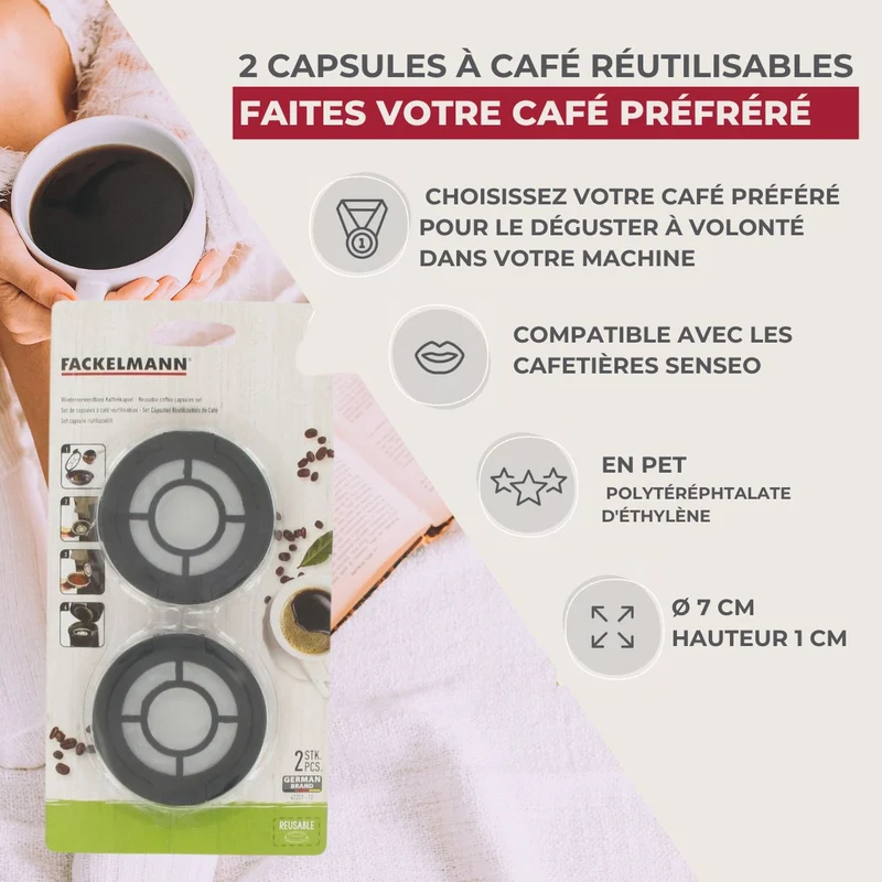 Ensemble de 4 capsules à café réemployables compatibles Senseo Fackelmann Petit Déjeuner
