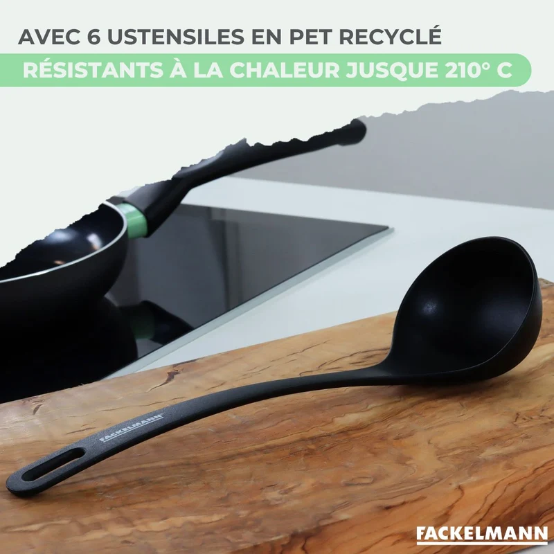 Set de 2 poêles 24 et 28 cm et 3 casseroles 16, 18 et 20 cm céramique et 6 ustensiles Fackelmann Brandao