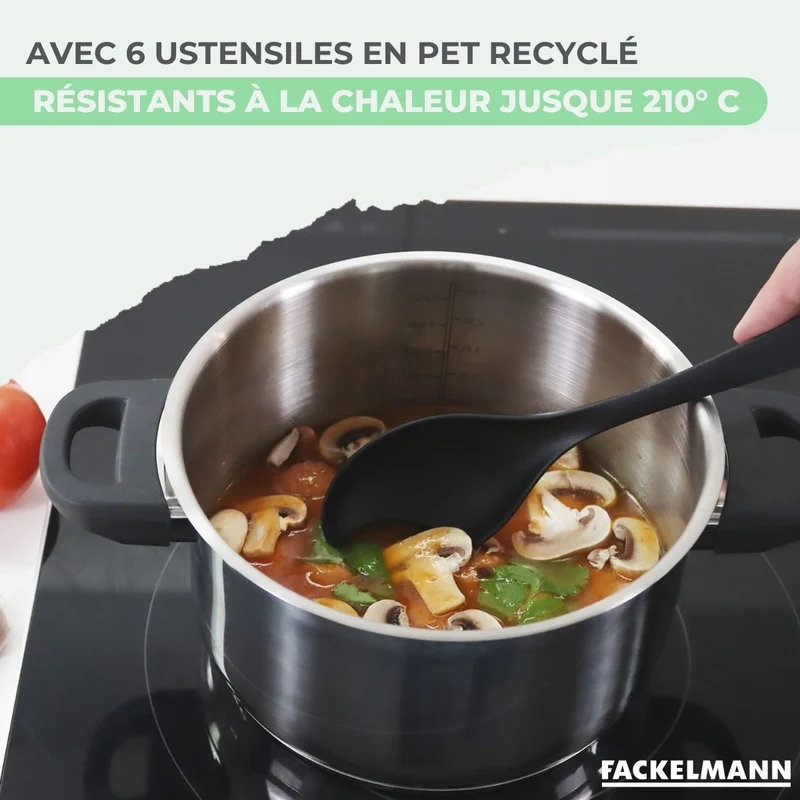 Set de 1 poêle 28 cm, 3 casseroles antiadhésives céramique 16, 18 et 20 cm et 6 ustensiles Fackelmann Brandao