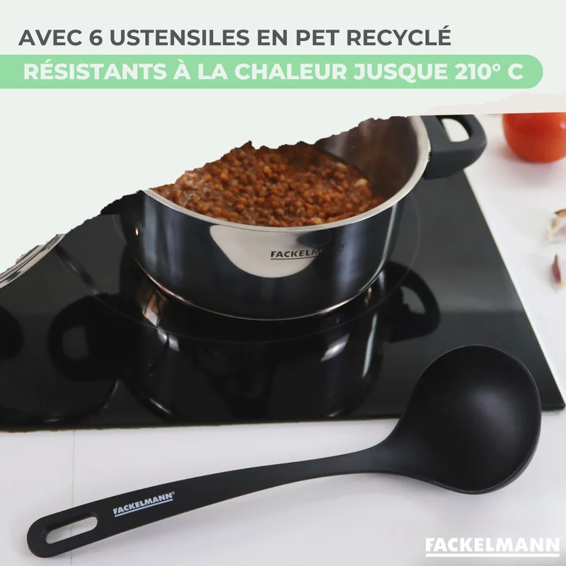Set de 1 poêle 16 cm, 3 casseroles antiadhésives céramique 16, 18 et 20 cm et 6 ustensiles Fackelmann Brandao