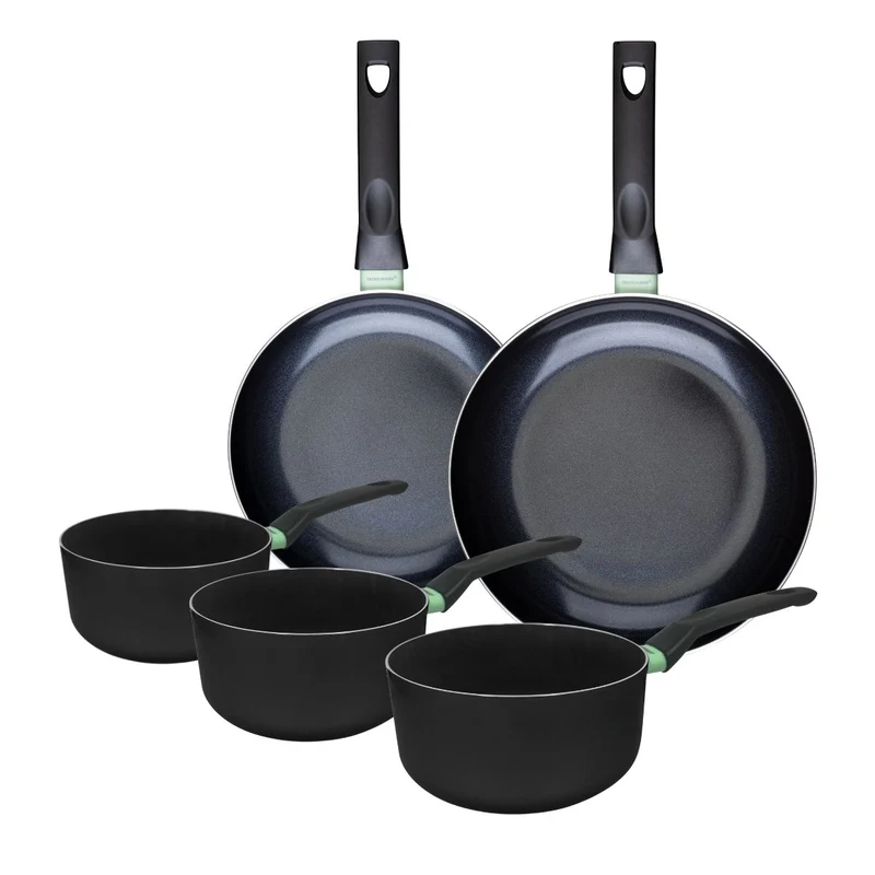 Ensemble de 2 poêles de 24 et 28 cm et 3 casseroles 16, 18 et 20 cm Fackelmann Brandao