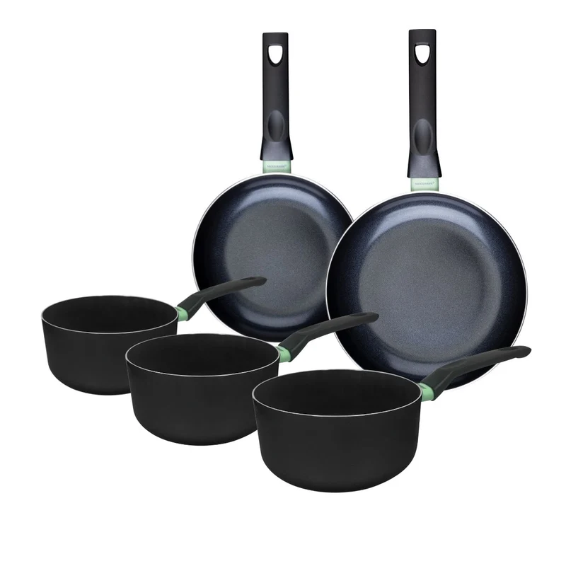 Ensemble de 2 poêles de 20 et 24 cm et 3 casseroles 16, 18 et 20 cm Fackelmann Brandao