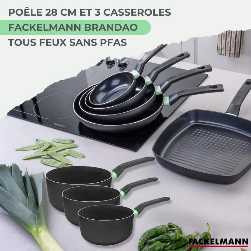 Ensemble de 1 poêle de 28 cm et 3 casseroles 16, 18 et 20 cm Fackelmann Brandao