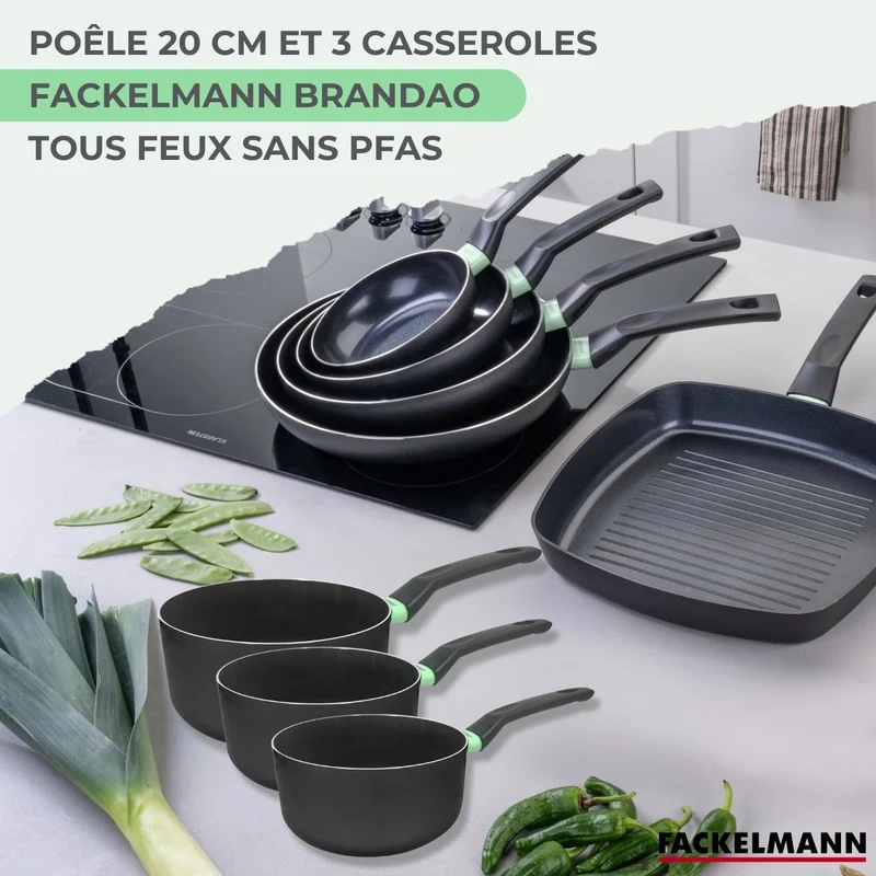 Ensemble de 1 poêle de 20 cm et 3 casseroles 16, 18 et 20 cm Fackelmann Brandao