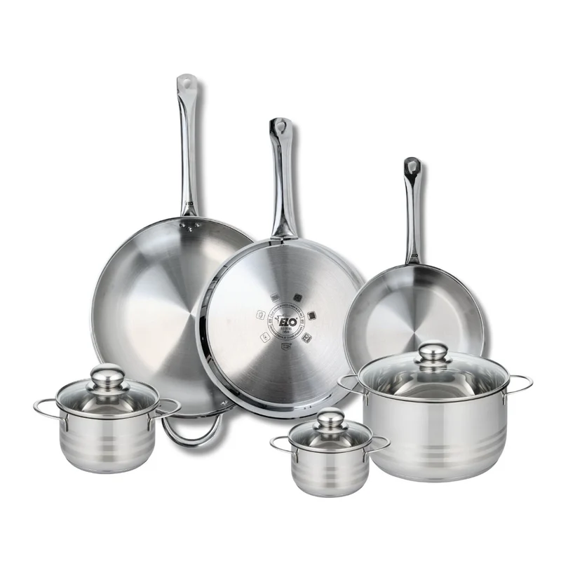 Ensemble de 3 Poêles de cuisson 24, 28 et 32 cm et 3 faitouts 12, 14 et 20 cm Elo Profi Brillant