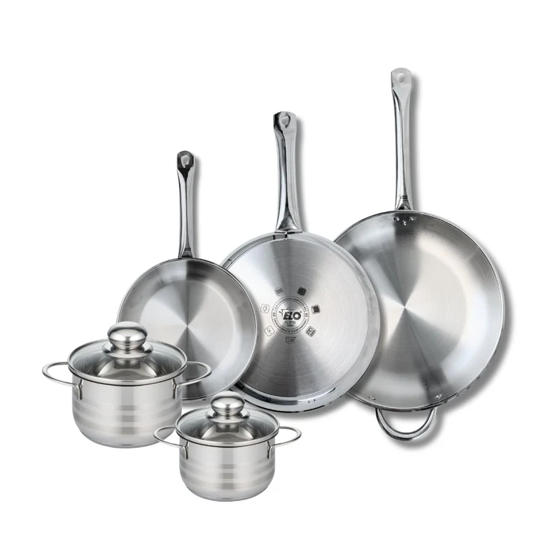 Ensemble de 3 Poêles de cuisson 24, 28 et 32 cm et 2 faitouts 14 et 16 cm Elo Profi Brillant