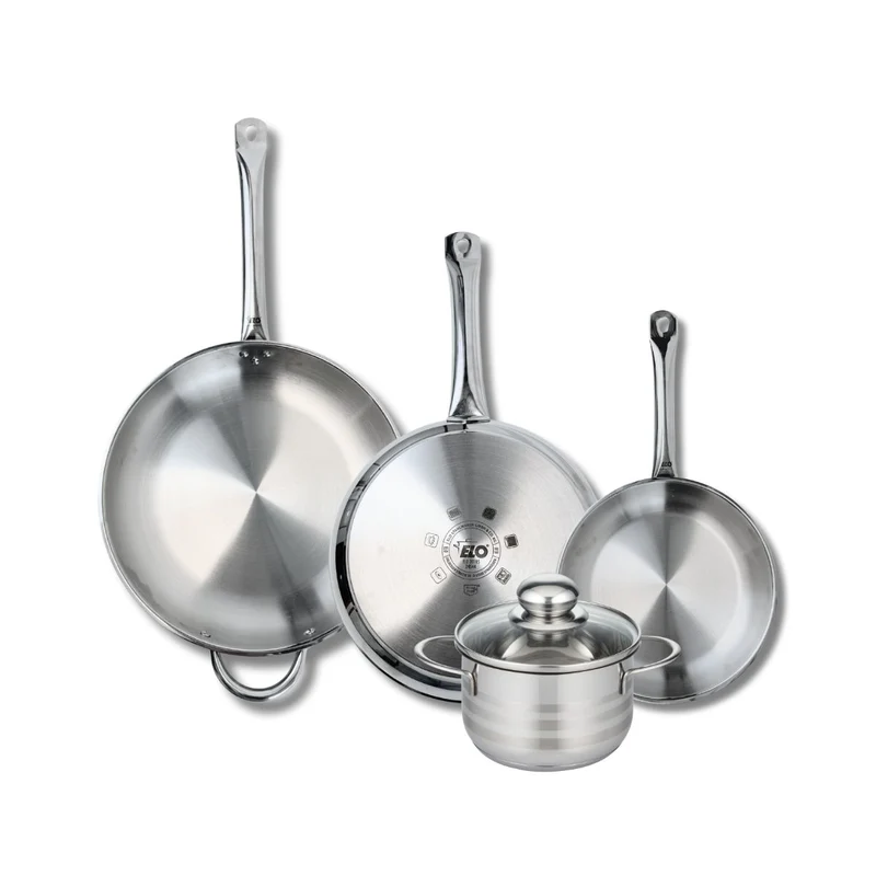 Ensemble de 3 Poêles de cuisson 24, 28 et 32 cm et 1 faitout 16 cm Elo Profi Brillant