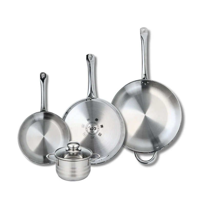 Ensemble de 3 Poêles de cuisson 24, 28 et 32 cm et 1 faitout 14 cm Elo Profi Brillant