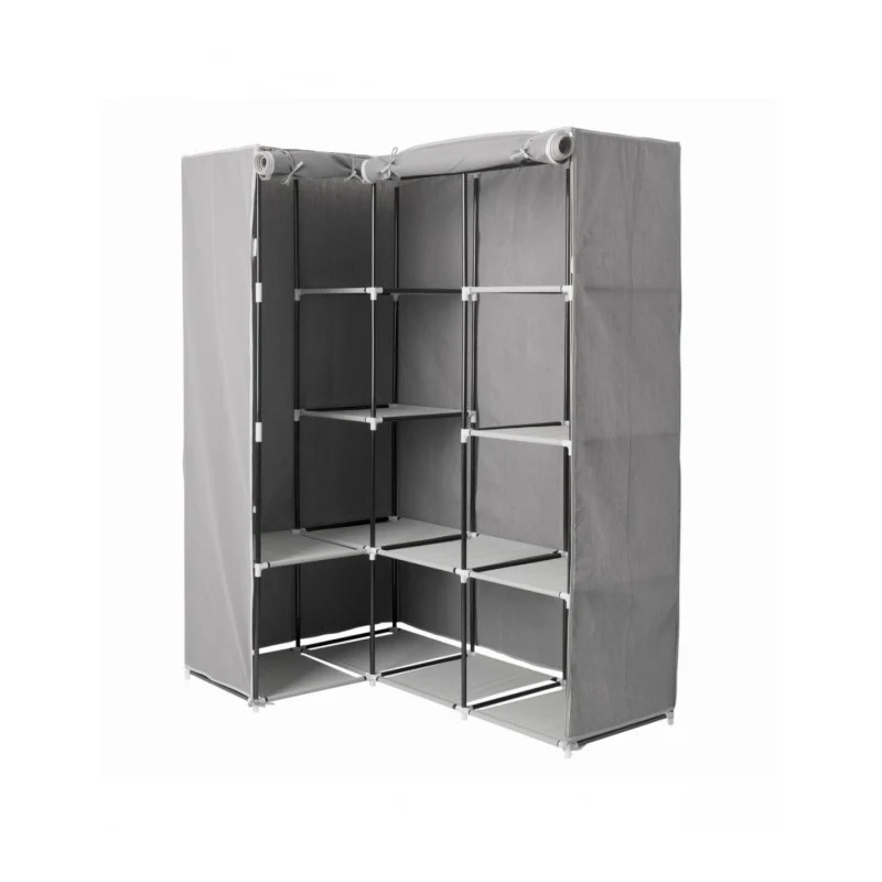 Meuble d'angle avec 2 caissons et 12 étagères - Gris - 131x87,5x169 cm
