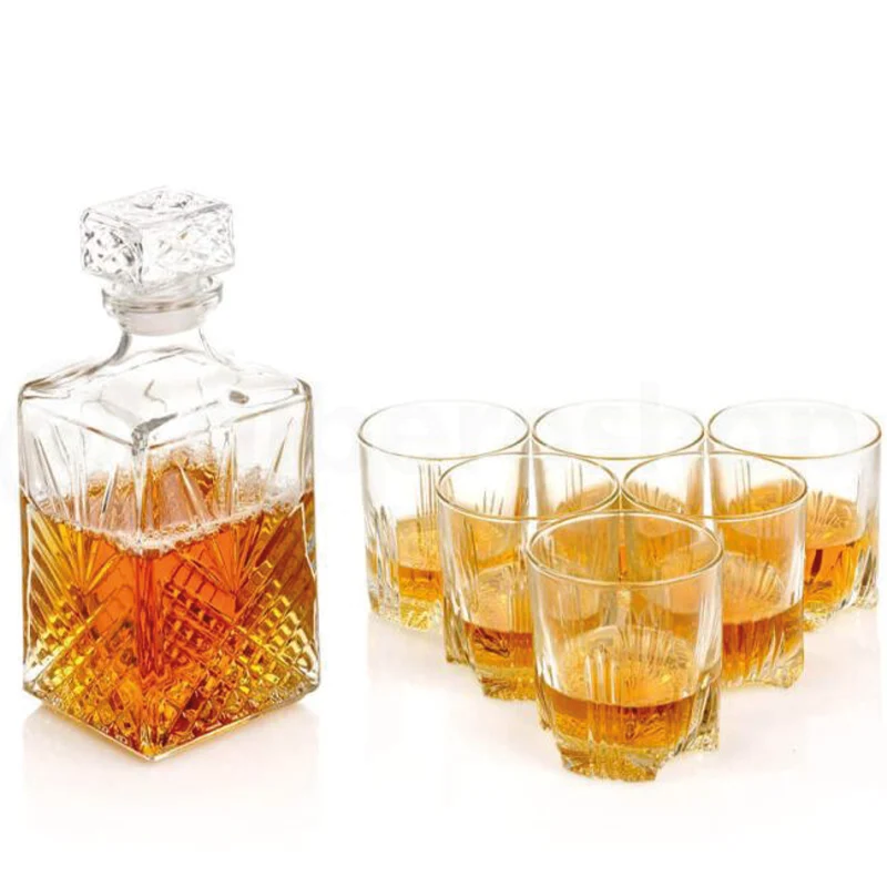 Set à Whisky Selecta - Carafe carrée et 6 verres - Contenance 100 cl et 28,5 cl - Passe au lave-vaisselle