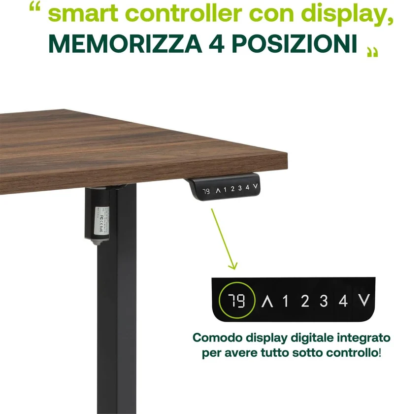 Bureau debout réglable en hauteur avec 4 hauteurs d'affichage et moteur 150x69 cm Brera noyer et noir