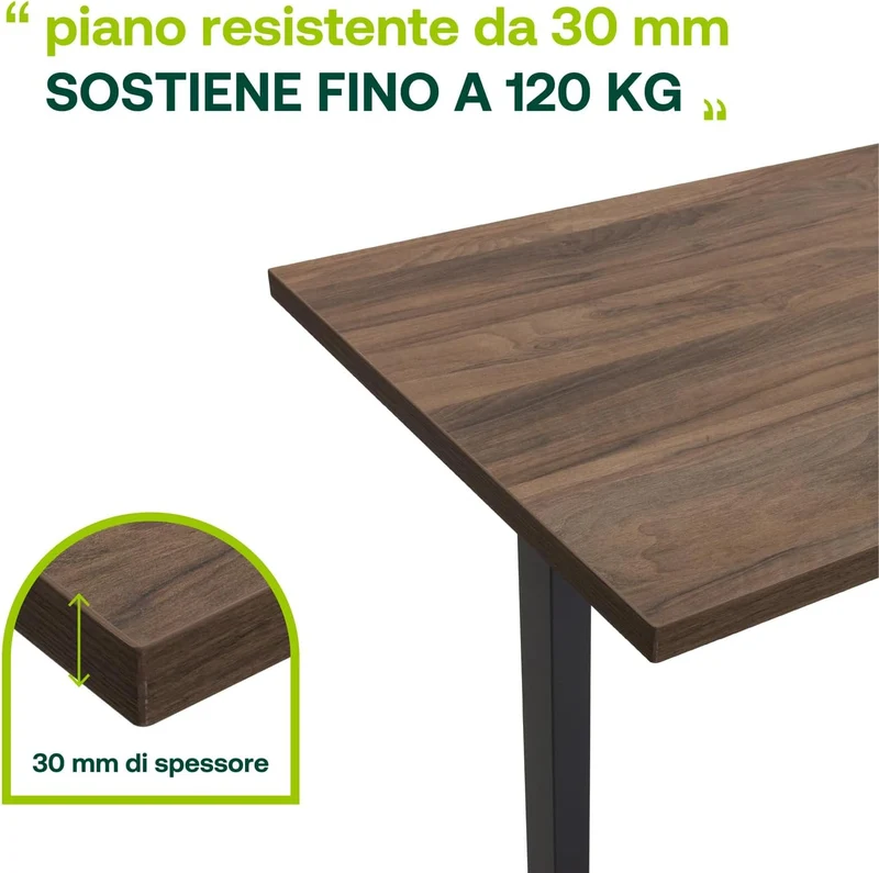 Bureau debout réglable en hauteur avec 4 hauteurs d'affichage et moteur 150x69 cm Brera noyer et noir