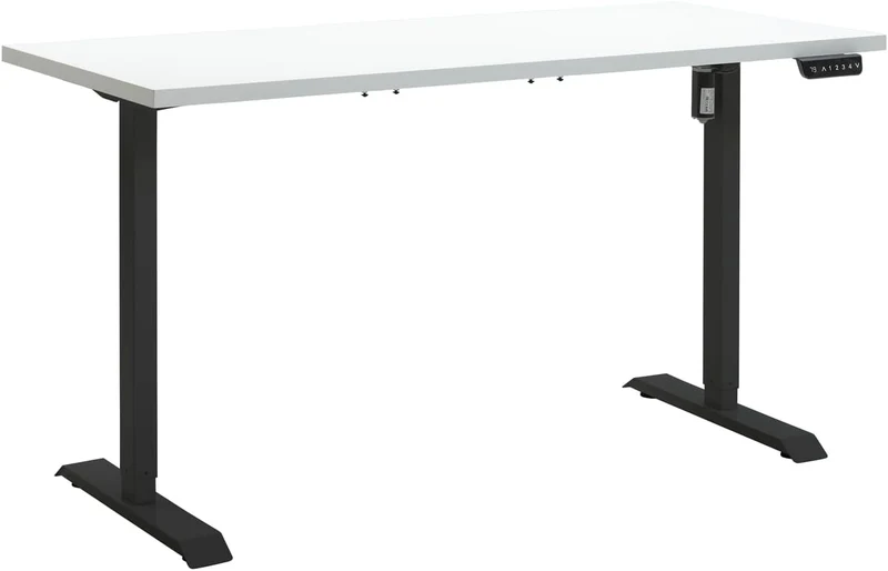 Bureau debout réglable en hauteur avec 4 hauteurs d'affichage intégrées (150x69 cm) laqué blanc et noir