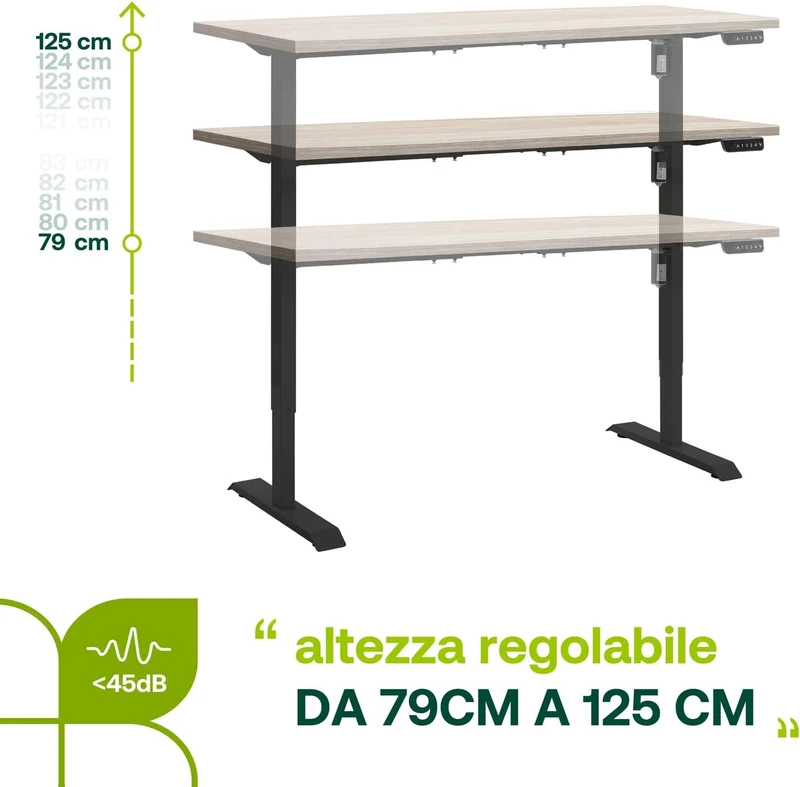 Bureau réglable en hauteur Bureau debout ENERGIA 150x69 cm Coloris chêne miel et noir