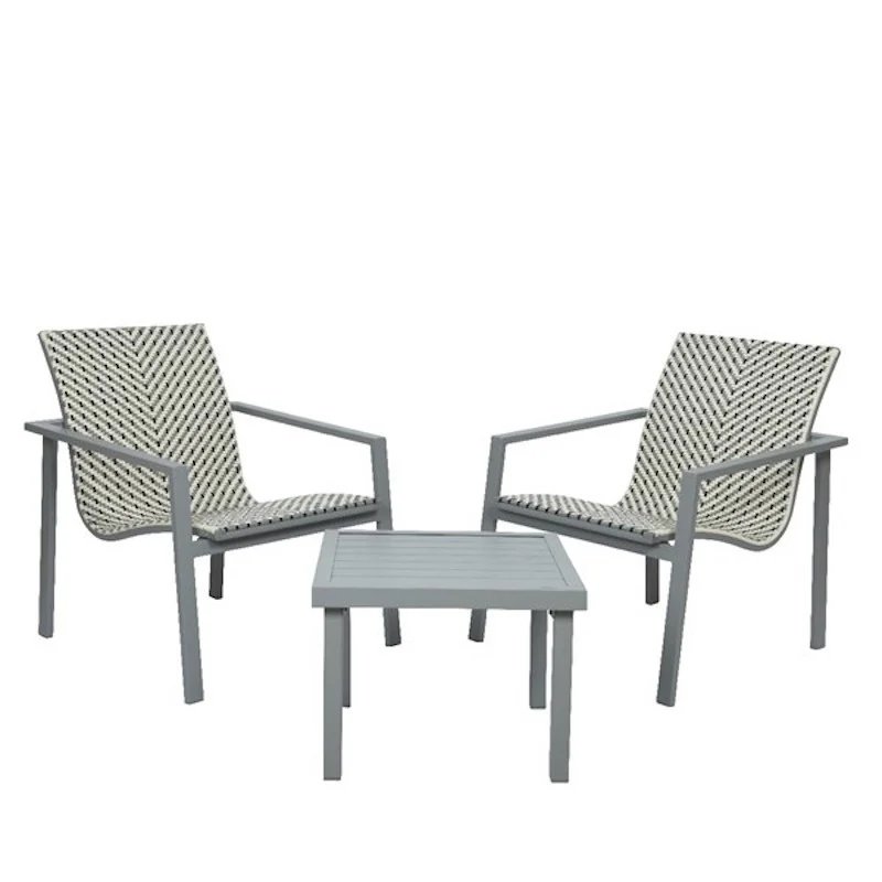 Salon extérieur Québec 3 pièces gris - Fauteuils et table basse en fer peint