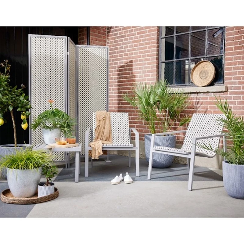 Salon extérieur Québec 3 pièces gris - Fauteuils et table basse en fer peint