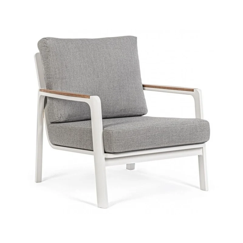 Fauteuil d'extérieur en Aluminium/Bois avec Coussin Blanc 78x87x h86