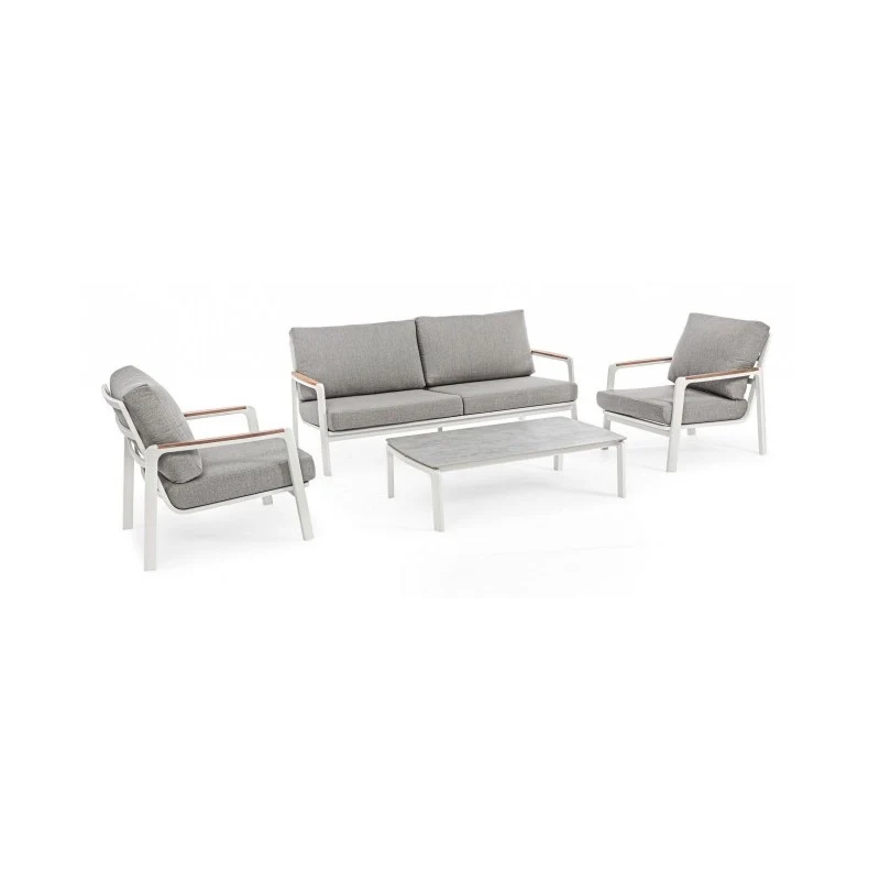 Fauteuil d'extérieur en Aluminium/Bois avec Coussin Blanc 78x87x h86