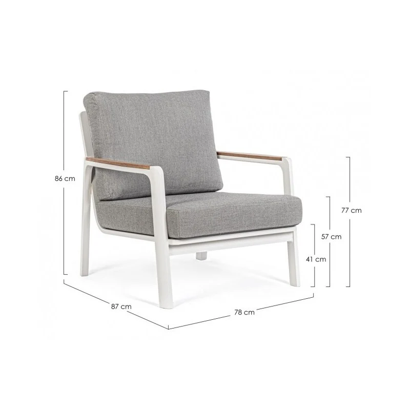 Fauteuil d'extérieur en Aluminium/Bois avec Coussin Blanc 78x87x h86
