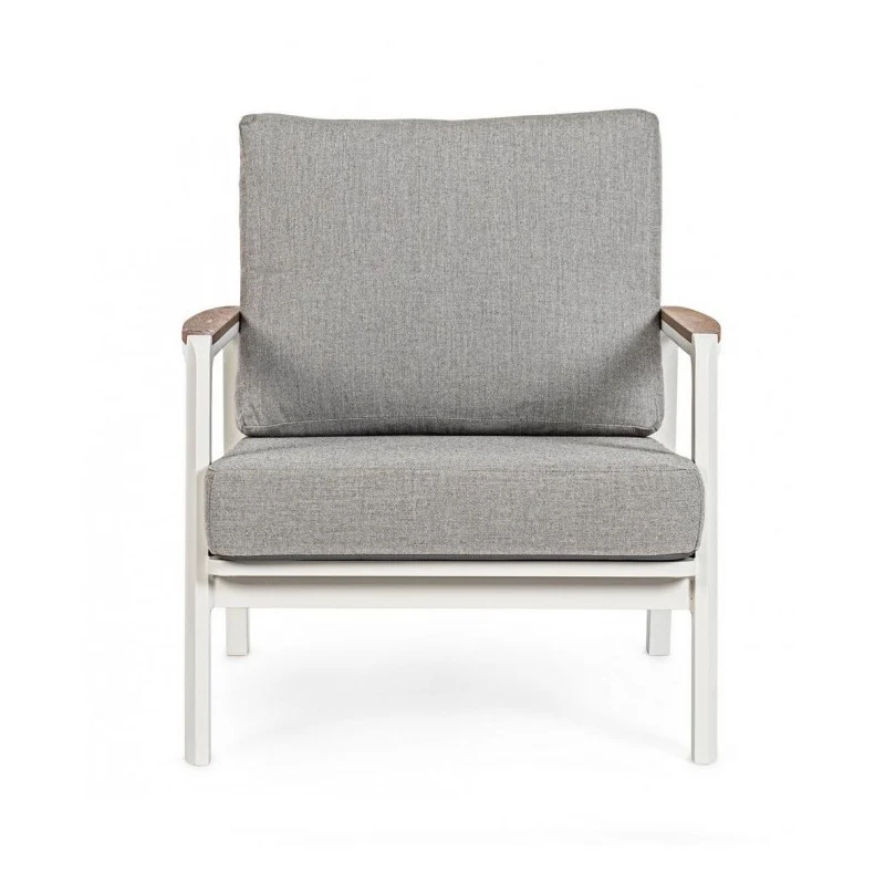 Fauteuil d'extérieur en Aluminium/Bois avec Coussin Blanc 78x87x h86